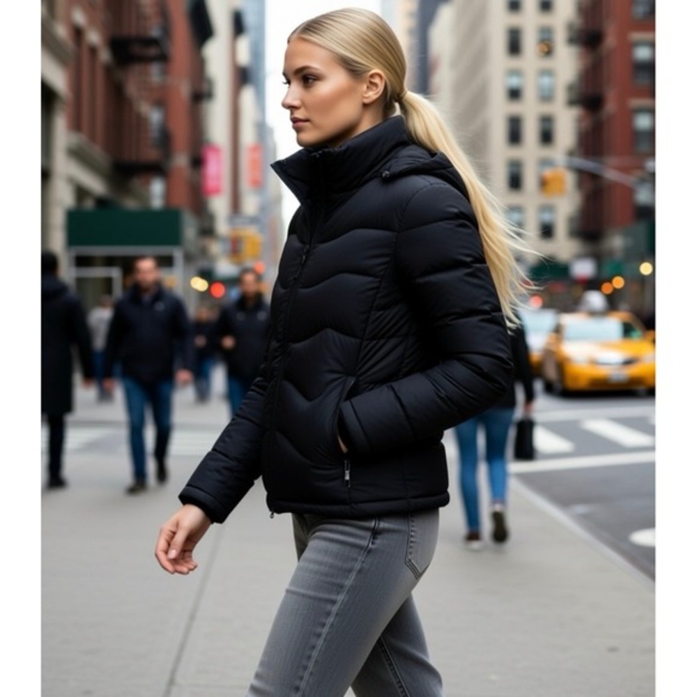 Calvin Klein Coat Women's Size L Puffer Jacket Black Polyester Down Zip